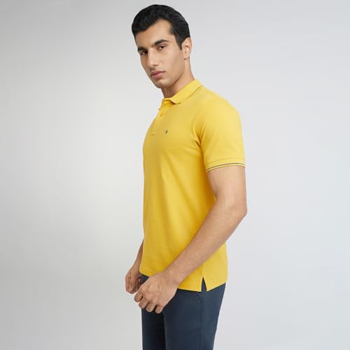 Image of Raymond Men's Modern Fit Solid Pattern Pure Cotton Polo Neck Half Sleeve Casual T-Shirt