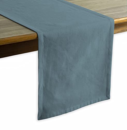 Calicot Table Runner 100% Cotton Decorative Tablerunner Washable Tablerunners, Dining, Home, Wedding, Banquet, Buffet - Stone Blue (14.5" X 90") #TOP2
