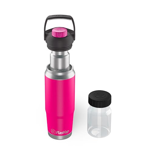 Flaskap FreePour Starter System: 6oz Tumbler Attachment and 26oz Cup Holder Friendly Bottle, Removable Stainless, and Plastic Well