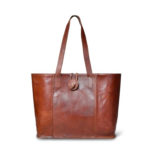 Vintage Genuine Leather Tote Handbag Shopper Purse Shoulder Bag for Women Office Laptop