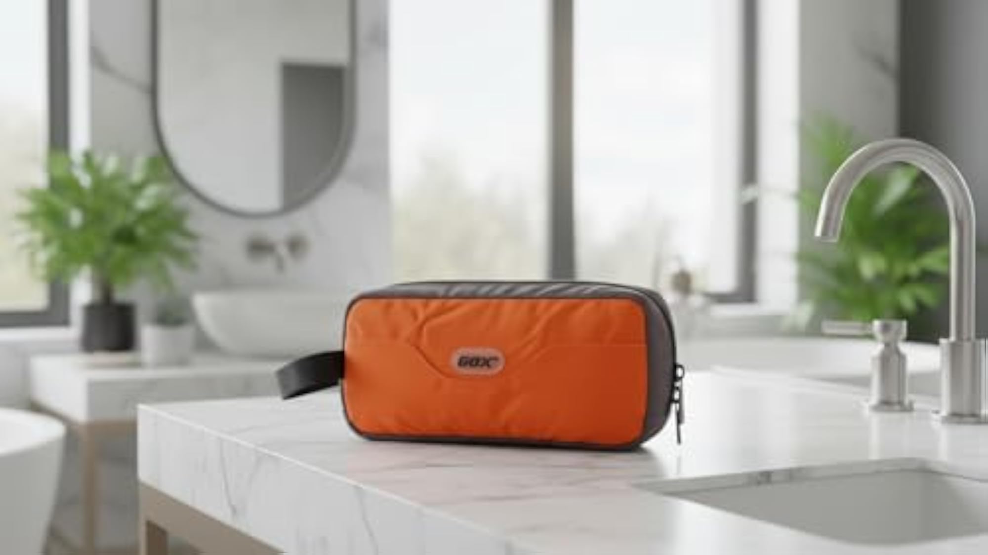 Orange/Grey Premium Toiletry Bag, Dopp Kit Case