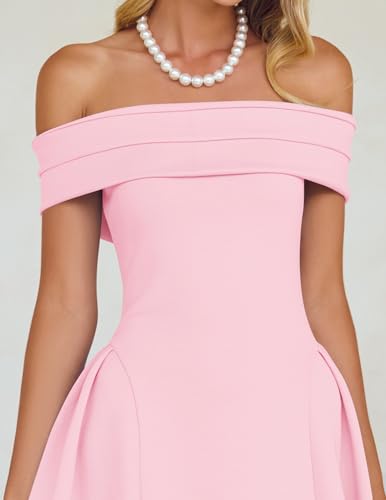 Image of ZESICA Summer 2026 Cocktail Dresses for Women's Off Shoulder Short Sleeve Swing A Line Wedding Evening Party Midi Dress