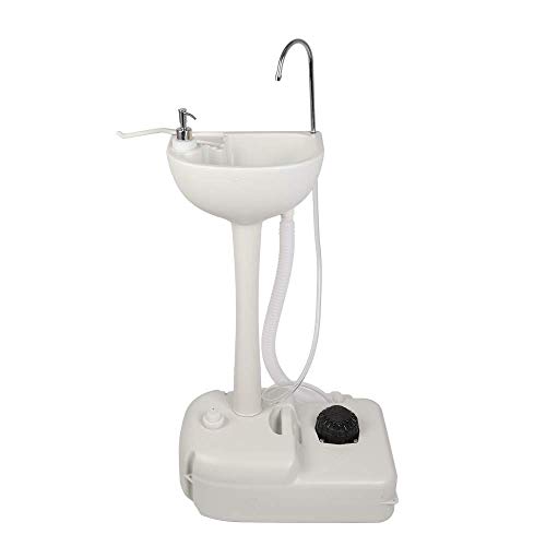 rovian Portable Sink Outdoor Hand Washing Station Soap Dispenser & Towel Holder Camping Sink Wash Hand Basin with Wheels for Garden Travel Festivals Boat Worksite White