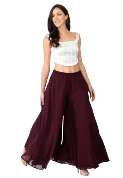 Flared Regular Fit Stylish Solid Georgette Palazzo or Bottoms for Women's and Girls-image-30