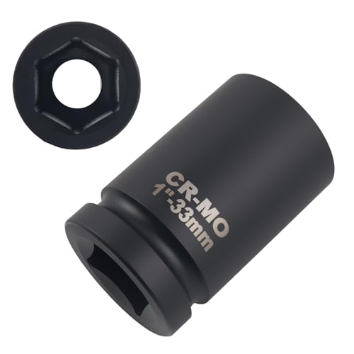 33mm Socket 1 Inch Drive 33mm 6 Point Opening Deep Impact Socket with Corner Design for Quick Removal of Lug Nuts Heavy-Duty Steel Axle Nut Sockets Car Tools for Most Vehicles