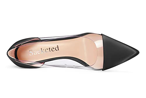 Saekcted Women Stiletto High Heel Clear Pointed Toe Pumps Sexy Cute Wedding Slip-on 3.9 Inches Heels Shoes4