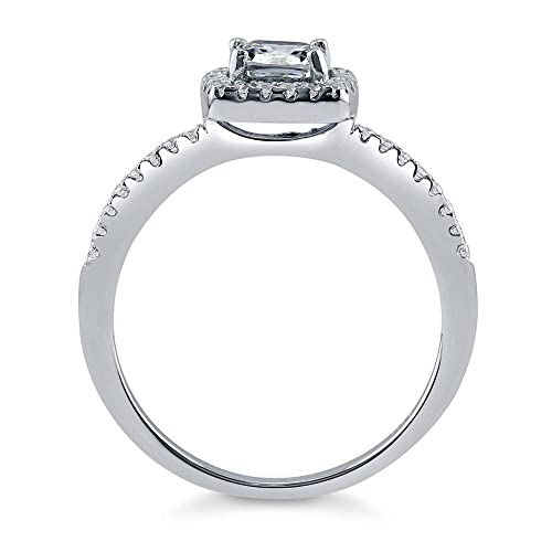 BERRICLE Sterling Silver Halo Wedding Engagement Promise Rings for Her, Cushion Cut Cubic Zirconia CZ Ring4