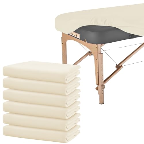 6 Pack Massage Table Fitted Sheets Microfibre Spa Bed Sheets Bulk Soft & Breathable Beauty Couch Covers with Elastic Band for Salons Physiotherapy Hotels & Schools - 195 x 91 x 18 cm Beige