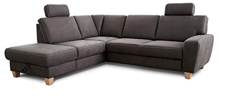Cavadore Ecksofa Wisconsin mit Vorziehsitz / Eckcouch mit Federkern in Lederoptik / Inkl. 2 Kopfstützen + Bettkasten / Landhausstil / Holzfüße in Buche / 248 x 88 x 218 cm / Dunkelgrau Cavadore Ecksofa Wisconsin mit Vorziehsitz / Eckcouch mit Federkern in Lederoptik / Inkl. 2 Kopfstützen + Bettkasten / Landhausstil / Holzfüße in Buche / 248 x 88 x 218 cm / Dunkelgrau