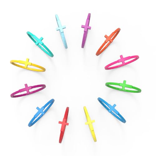 YalsFTY 12PCS Colorful Cross Silicone Bracelets Christian Rubber Wristbands for Kids Teens Adults Waterproof 54.4mm Diameter