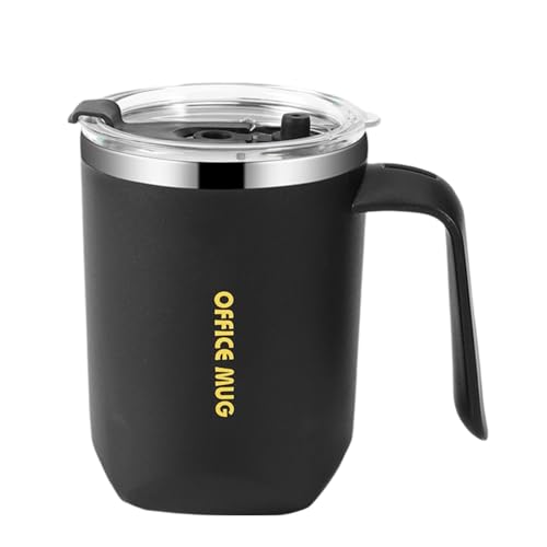 QOXEZY Taza de café aislada de acero inoxidable con asa y tapa, 480 ml, termo de doble pared al vacío para bebidas calientes o frías, taza portátil, color blanco