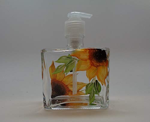 Image of Hand painted Soap /Lotion Dispenser with Sunflowers Hand Painted dispenser with pump free shipping