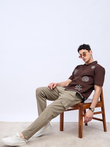 Image of Styli Men Olive Cargo Slim Fit Cotton Stretch Cotton Regular Mid-Rise Chinos, Olive, 30