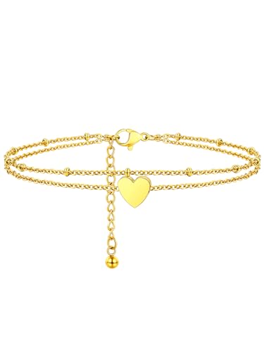 Image of FaithHeart Waterproof Ankle Bracelets for Women, 1 /2 /3Pcs Non Tarnish Stainless Steel Layered Anklet Set Paperclip Figaro Cuban Link Chain Dainty Summer Beach Jewelry Gift Adjustable Size