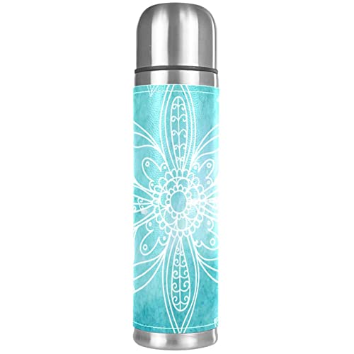 Bottiglia d'acqua isolata Bottiglie d'acqua in acciaio inossidabile Bottiglia d'acqua in metallo,Fiore Turchese Vintage Mandala Etnico