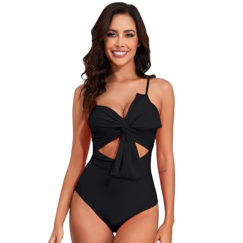 Image of IFFEI Women One Piece Swimsuit Mommy and Me Tummy Control Bathing Suit Cutout High Waisted Girls Swimwear Beachwear