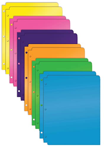 Better Office Products 3 Hole Punch Pocket Folders, Heavyweight Plastic 2 Pocket Folders, Bulk Pack, Assorted Bright Neon Colors, Letter Size, with Business Card Slot (12 Pack)