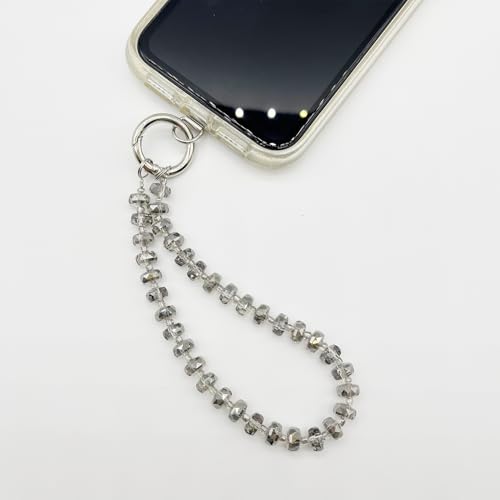 Image of TENOC Beaded Phone Wrist Strap, Grey | Cellphone Lanyard Chain, Sparkling Wristlet Bracelet, For Women