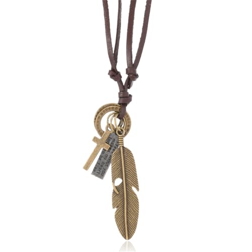 coadipress Bohemian Feather Pendant Necklace for Woman Men Boho H...
