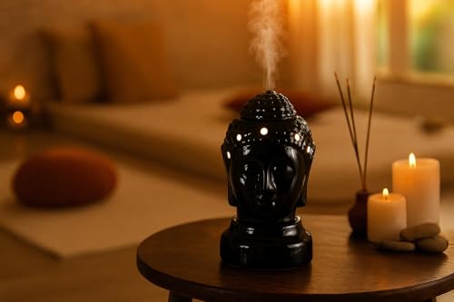 Image of HS HINDUSTANI SAUDAGAR Noir Bodhi Ceramic Aroma diffusers Electric Oil Camphor Burner for Home Essentials Oils Kapoor dani for Office Meditation Bedroom Ideal for Aromatherapy decor and Gift