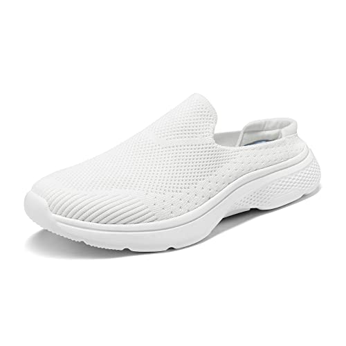 DREAM PAIRS Mules for Women Shoes Slip on Sneakers Knit Flats Lightweight Breathable Comfortable Walking Shoes 6 White