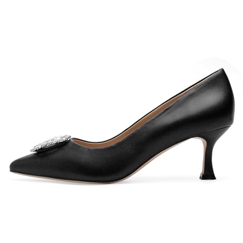 Women's Comfortable Leather Pumps with Rhinestones Pointy Toe Kitten Heel for Office Attire Dress Walking Shoes4