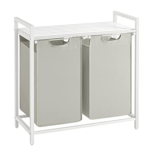Image of VASAGLE Laundry Hamper, Laundry Basket, Laundry Sorter with 2 Pull-Out and Removable Bags, Shelf, Metal Frame, 2 x 12.1 Gallons (46L), 28.8 x 13 x 28.4 Inches, White UBLH201W01