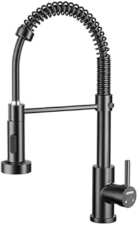 Cobbe Kitchen Sink Mixer Tap, Spring Kitchen Taps with Pull Down Sprayer, Commercial Kitchen Faucet Single Handle Lever, High Arc Swivel 360° 2 Spray Mode Stainless Steel Mixer Tap (Black)