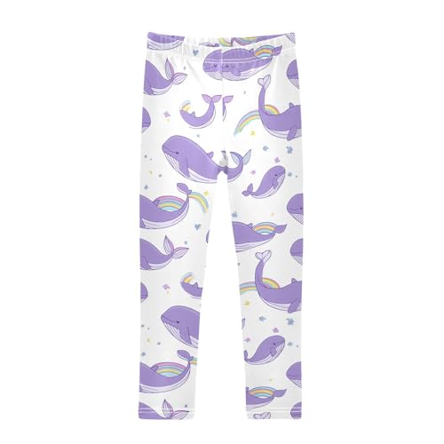 Cute Light Purple Girls' Leggings Toddler Doodles Whales Kids Yoga Pants Dance Active Tights 4T
