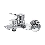 Platzsparender Einhebelmischer mit elegantem Flachgriff für Badewanne. Optimale Ausgusshöhe von 16,4 cm - ideal für Gäste-WCs. 2-Loch-Installation mit mehrsprachiger Montageanleitung (DE/EN).