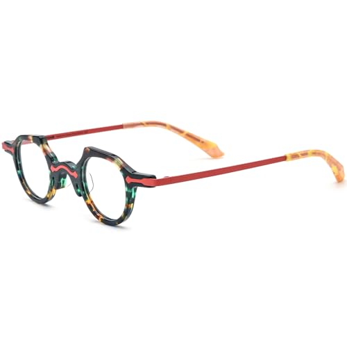 Image of HEPIDEM Acetate Glasses Frame Alloy Temple Men Small Retro Round Eyeglasses Women Optical Spectacles