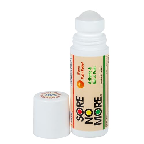 Sore No More Warm Arthritis Pain Relief Roll On Targeted Reliever for Back Neck Hands & Feet Soothing & Fast-Acting Formula for Aches and Pains Non-Greasy with Orange Aroma 3 oz