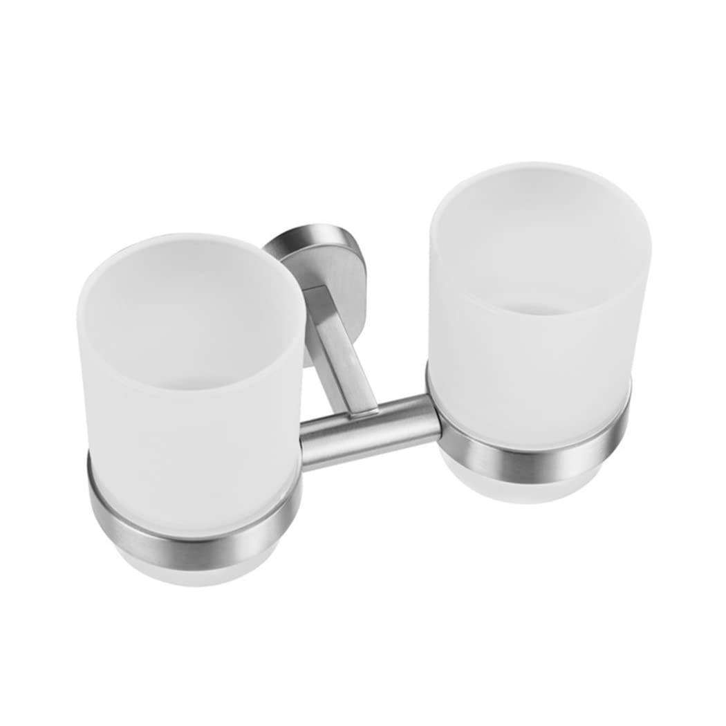 WRIST Zahnbürstenhalter, Wandmontierter Doppel-Zahnbürstenbecherhalter, Edelstahl Und Milchglas, Zahnbürstenbecherhalter Für Badezimmer, Gebürstet,A