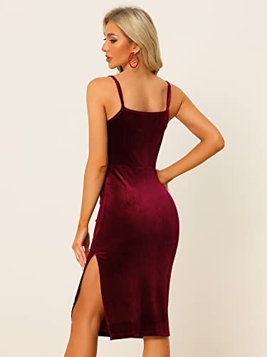 Allegra K Women's Sleeveless Spaghetti Strap Cowl Neck Party Slit Cocktail Midi Velvet Dress4