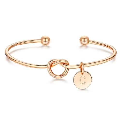 Image of M MOOHAM Mothers Day Gifts - Dainty Tie the Knot Letter A-Z Initial Bracelet for Women 14K Gold Plated Cuff Bangle Bracelet Jewelry Personalized Bridesmaid Proposal Gifts for Women