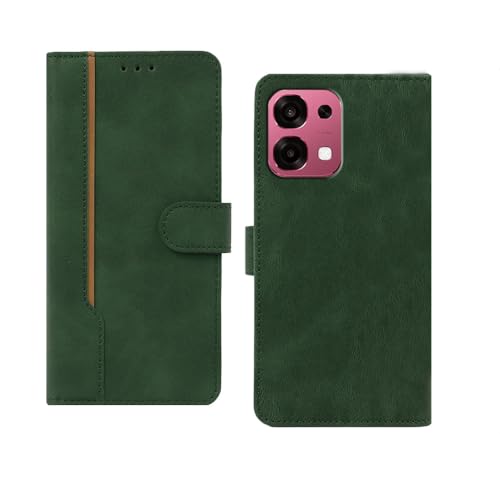 Image of amazon basics Oppo F31 Flip Cover | Card Pockets Wallet & Stand | Flip Cover for Oppo F31 (Green with Beige Strip)