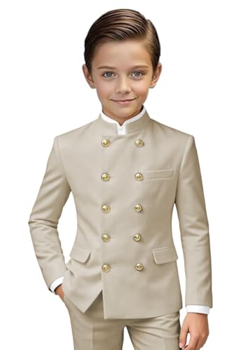 Kids Suit Size 10 Light Champagne Mandarin Collar Blazer for Boy Chinese Tunic Jacket Pants Set Toddler Fashion Suits