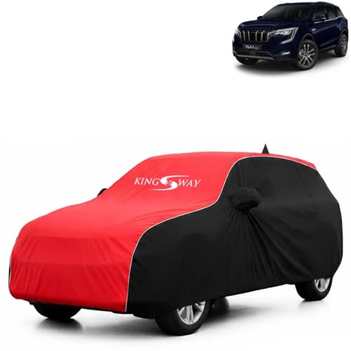 Image of KINGSWAY Super Waterproof Car Cover Only with Mahindra XUV 700 (Year 2021 Onwards - All Model) | Mirror and Antenna Pockets | All Weather Car Body Cover with Silver Piping | Black Red