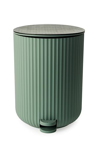 Blue Canyon Newly Launched Berkeley Pedal Bin with Bamboo Lid, 5 L Capacity, Anti – Fingerprint, Durable Material, Dustbin for Bedroom & Office, Cylindrical Shape, Kitchen Bin, Compact Size, Green