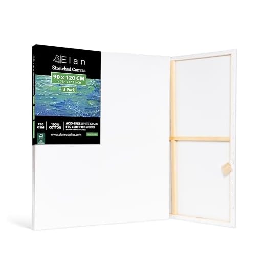 Elan Lienzos Preestirados 90x120, 3-PACK 100% Algodón Lienzos para Pintar Grandes, Canvas para Pintar, Lienzos Enmarcados, Tela Lienzos para Pintura, Tela Lienzo para Pintar Grande, Lienzos Blanco