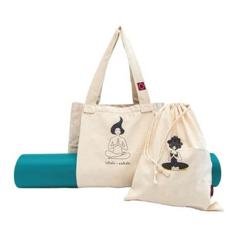 Divasya Yoga-Tasche: geräumige Yogamatten-Tasche aus 100% Bio-Baumwolle, mit Seitentasche für die Yoga-Matte/Sport-Matte, Hauptfach für sämtliches Yoga-Zubehör, Plus separater Wäschebeutel Cover