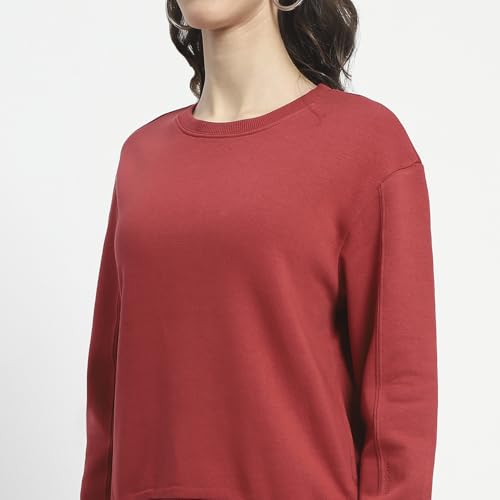 Image of Madame Solid Crew Neck Cotton Sweatshirt