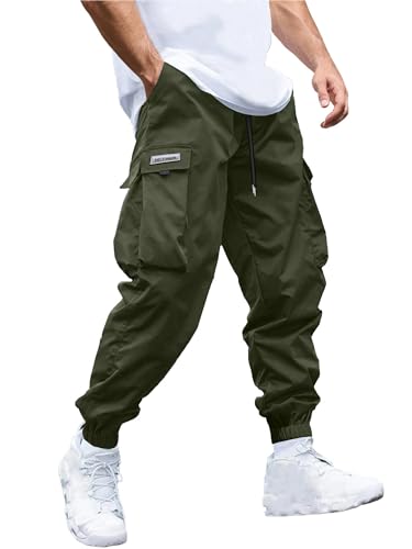 Image of JEMLDL Mens Cargo Joggers Pants Elastic Waist Drawstring with Flap Pockets Techwear Pants for Men