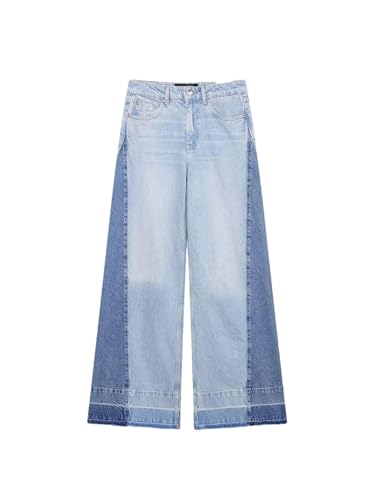 Women's Street Vintage Style Casual Contrast Color Splicing High Waist Wide Leg Jeans Daily Pants
