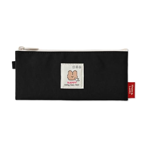 Image of Monolike Happy and Lucky Daily pen case, Happy Black - Slim Water-Resistant Nylon Pen Pouch, Aesthetic Vivid Stationery Organizer for Office
