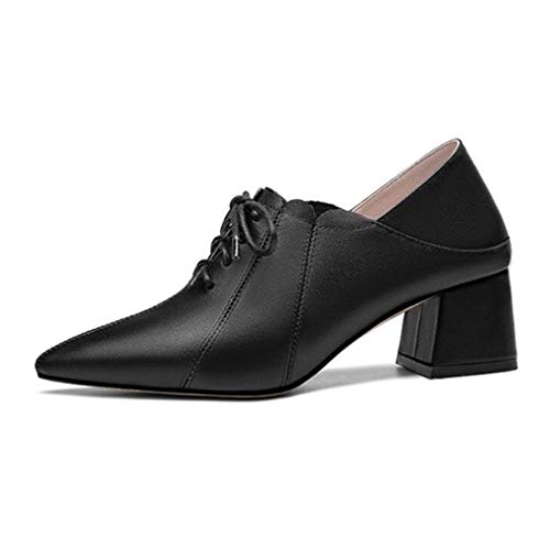 TinaCus Women's Genuine Leather Handmade Comfortable Mid Block Heel Pointed Toe Graceful Lace Up Pump Shoes2