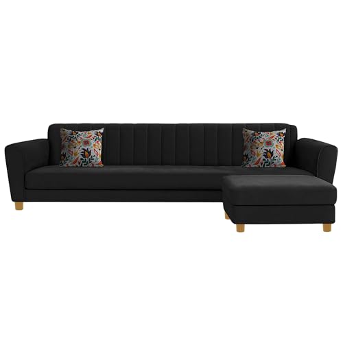 Image of Rosebell-Modern L-Shape Velvet Sofa Set for|Right-Hand Sectional Sofa with Tufted Back 4-Seater Corner Couch,Perfect for Home Office Guests Living Room-Black
