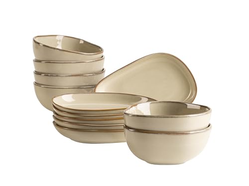 MÄSER Serie Cordelia, 12-teiliges Snacking Set aus hochwertigem Steinzeug, unregelmäßige Geschirr...