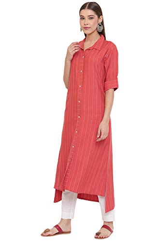 Image of Janasya Women's Orange Rayon Kurta with Pocket