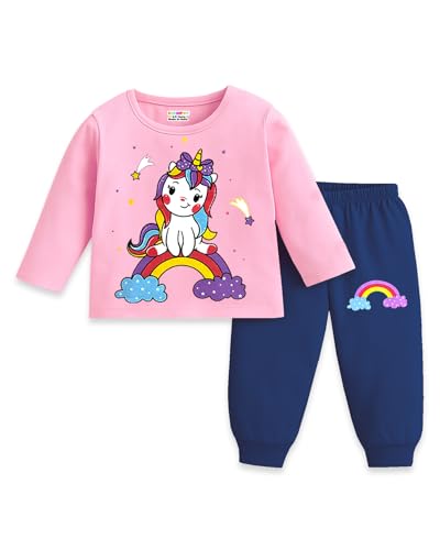 Image of Kuchipoo Girls Regular Fit Cotton T-Shirts and Pyjamas Clothing Set-Pack of 3